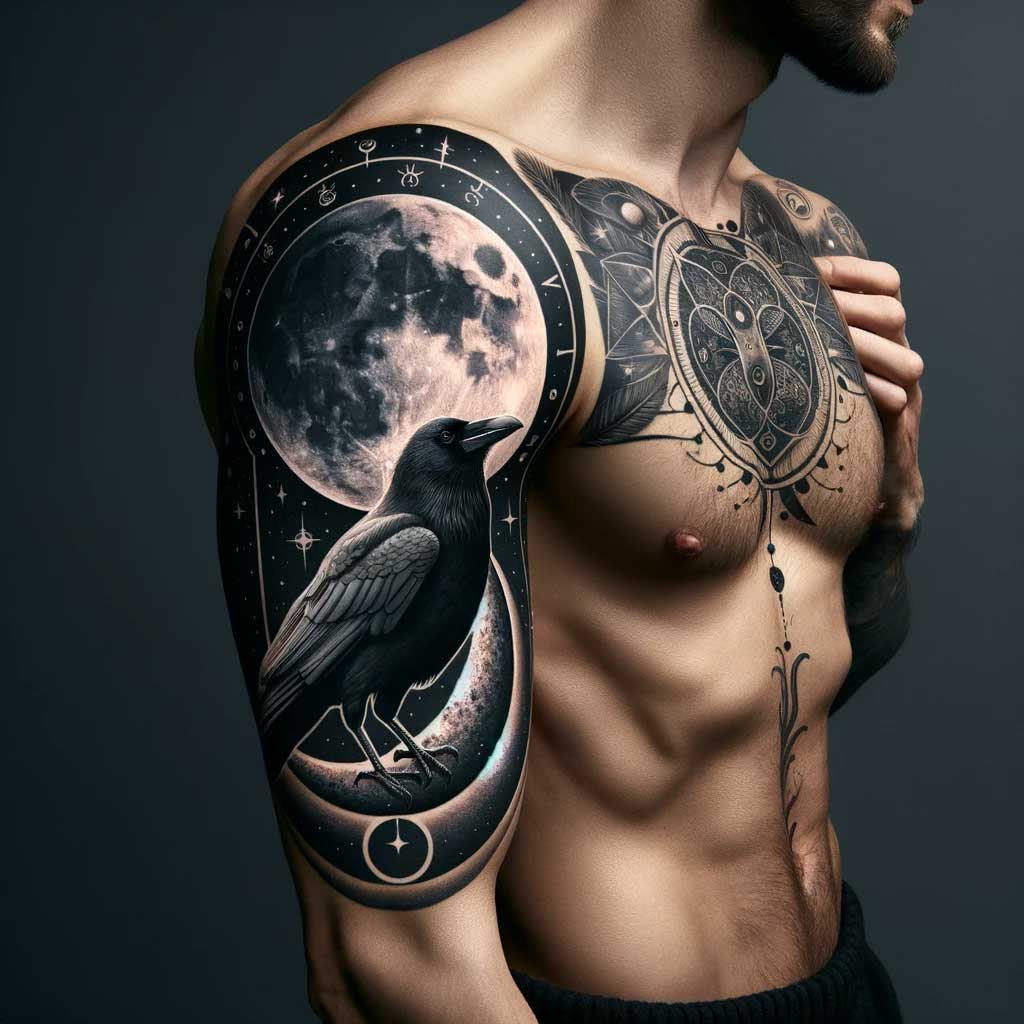 Crow and Moon Tattoo