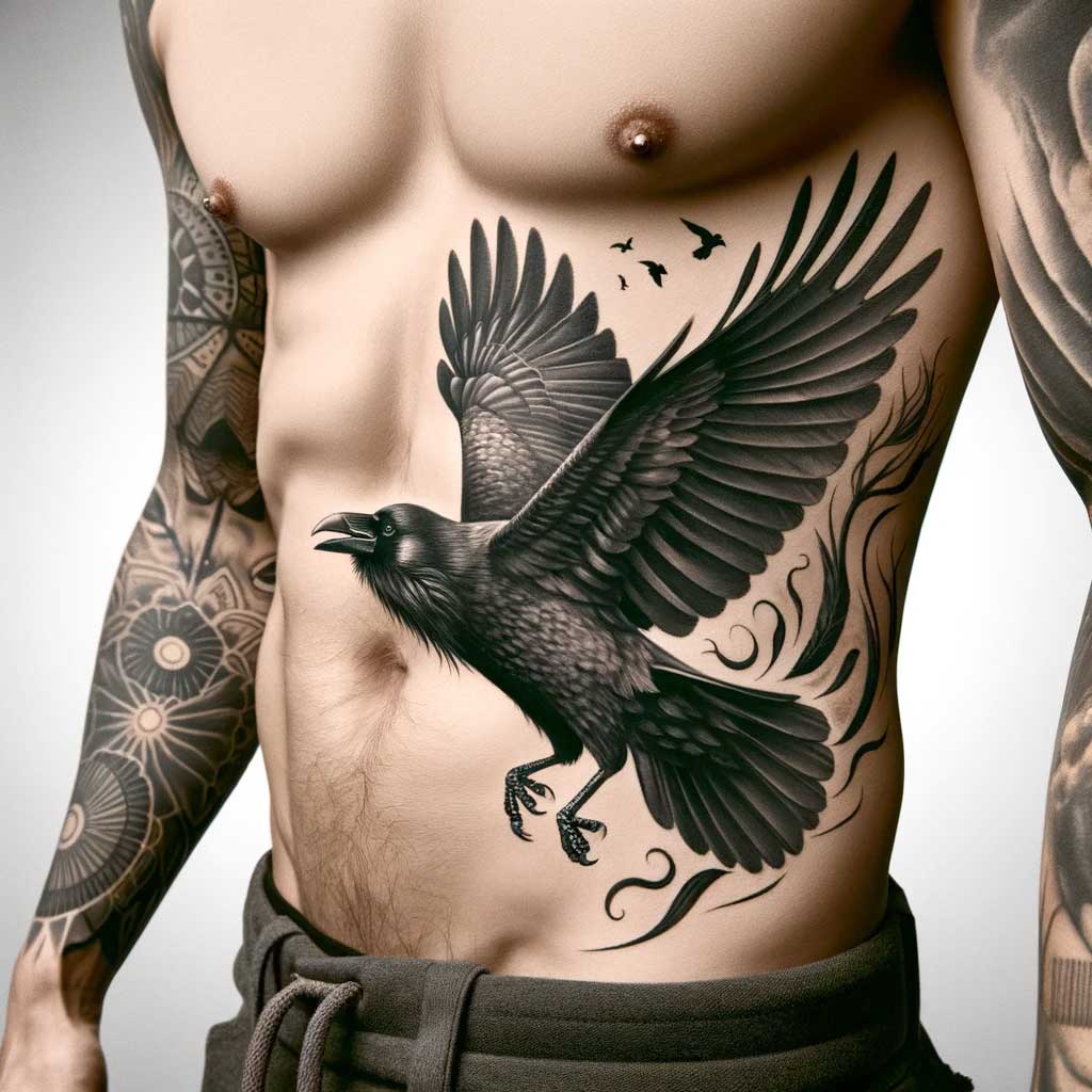 Crow in Flight Tattoo