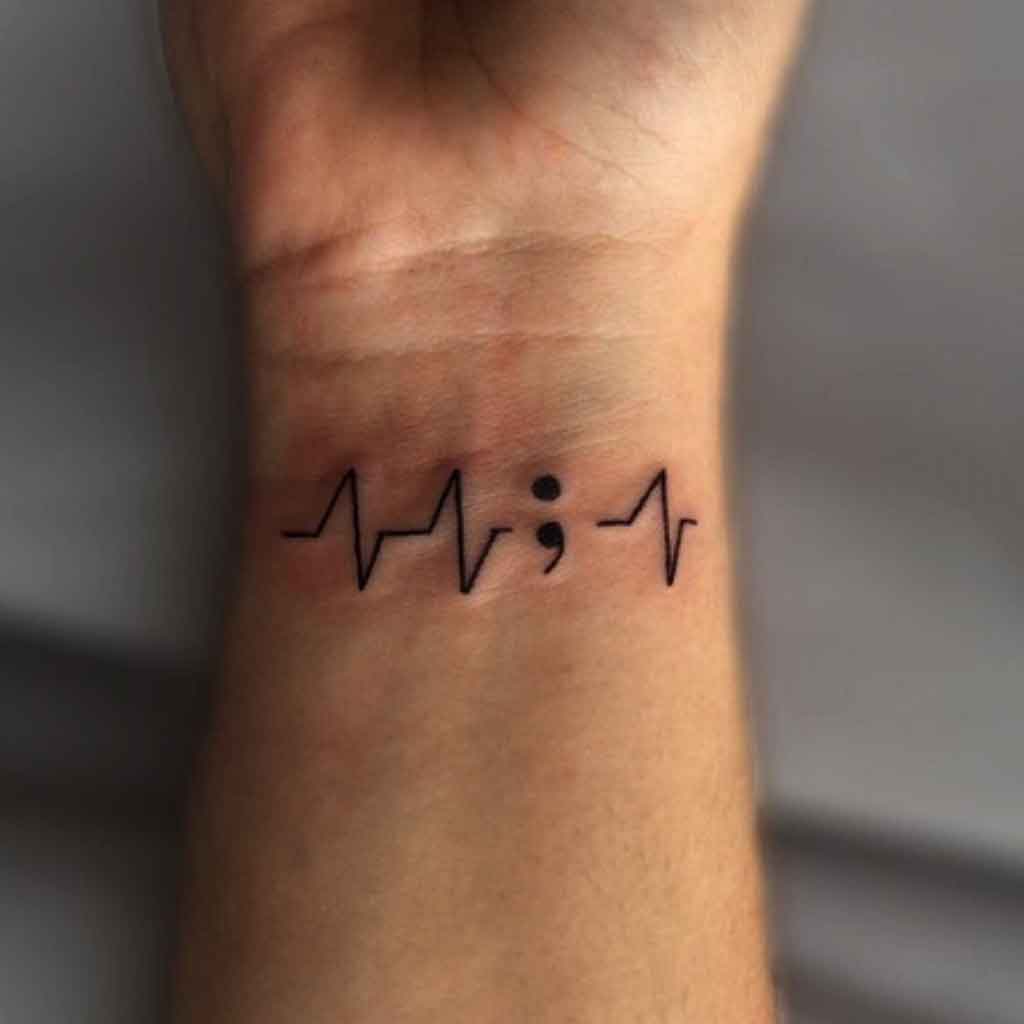 Semicolon Tattoo with Heartbeat or ECG Line